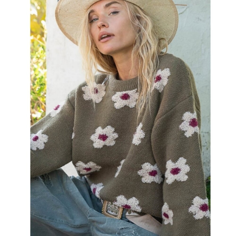 POL 50223  Textured Daisy Sweater